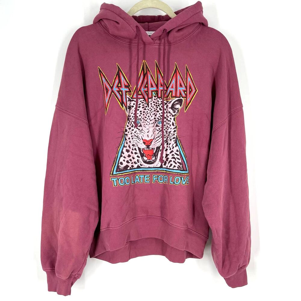 Daydreamer Def Leppard Too Late For Love Oversized Hoodie Sweatershirt Pink‎ XS
